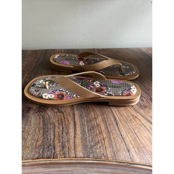 Johnny Was Floral Print Flip Flops Tan Thong Sandal Casual Summer Shoes - Picture 9 of 9